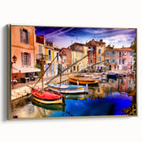 Framed canvas depicting a serene Provence landscape in muted earth tones, ideal for bedroom ambiance.