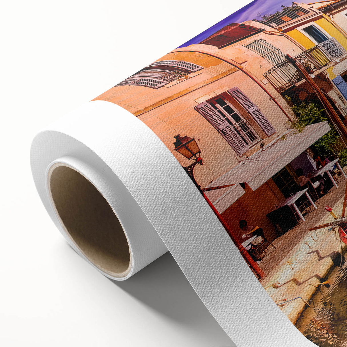 Art Deco poster of a serene Provence landscape in soft pastel hues on rolled canvas, ideal for nursery wall art.