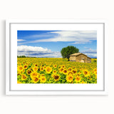 Textured art print of a southern France landscape in muted earth tones on a framed white mat, ideal for bedroom wall decor.