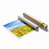 Extra large rolled print depicting a serene floral scene in pastel blues and greens, ideal for classy bathroom wall art.