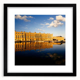 Extra large, textured abstract art print of colorful Versailles scenery, framed in black, ideal for living room decor.