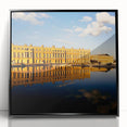 Large abstract wall art of Versailles scenery in muted earth tones on a framed acrylic, suitable for living room decor.