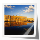 Rolled print of Versailles gardens in muted green and blue tones, ideal for art wall dining room.