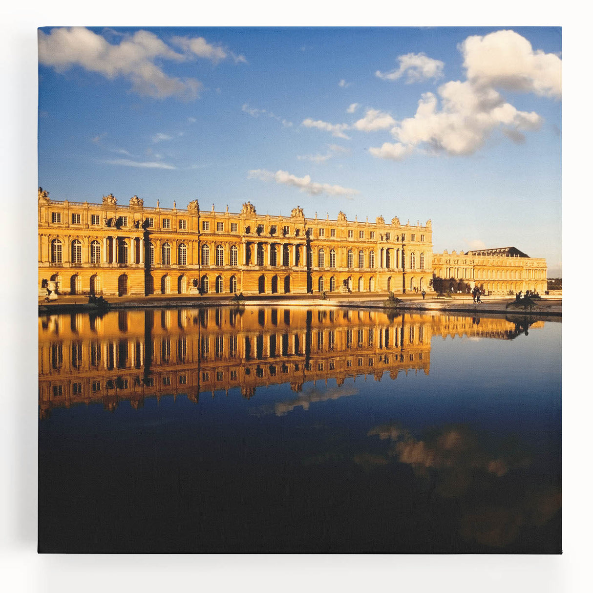 Black and white photograph of Versailles palace on stretched canvas, suitable as kitchen wall art or for bedroom ambiance.