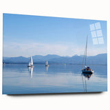 Acrylic print of a serene Bavarian landscape, featuring lush greens and blues, ideal for bedroom or dining room art.