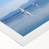 Art deco poster of Bavarian landscape in muted greens and blues on rolled canvas, suitable for dining room decor.