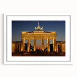 Textured abstract art print of Berlin scenery in muted earth tones, framed with a white mat, suitable for bedroom decor.