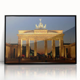 Large abstract wall art depicting a stylized Berlin cityscape in muted gray tones, framed in black acrylic.
