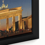 Framed canvas featuring a textured, colorful depiction of the Berlin skyline on a black background.