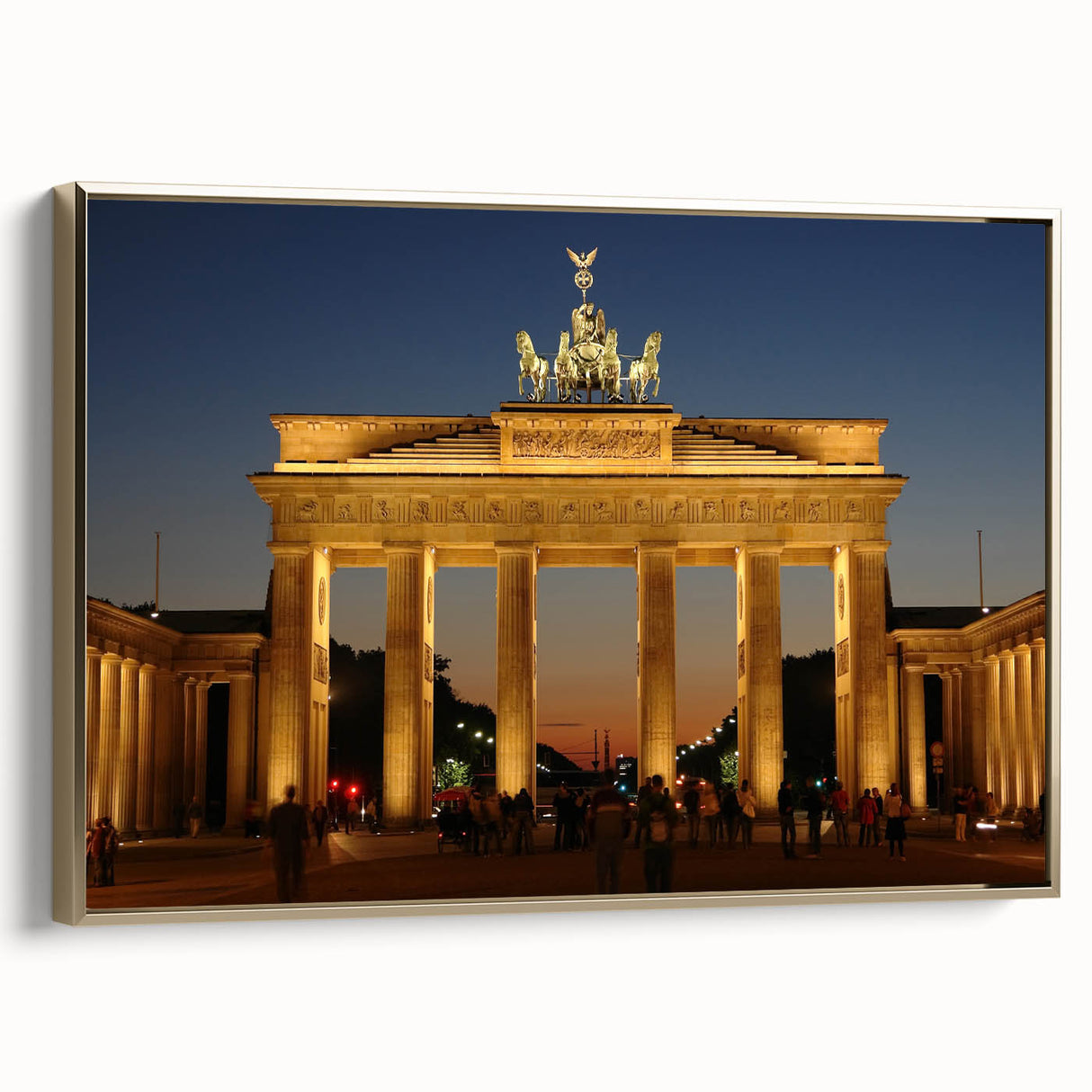 Framed canvas featuring a vintage poster art of Berlin landscape in muted gold and black tones, ideal for bedroom wall decor.