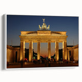 Vintage poster art of Berlin skyline in colorful tones on a large framed canvas, ideal for living room decor.