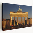 Berlin skyline in muted gray and blue tones on a large stretched canvas, ideal for kitchen wall art.