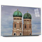 Acrylic print of Munich scenery in muted green and blue tones, ideal for dining room decor.