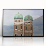 Large abstract wall art depicting a stylized Munich skyline in black and white tones, framed acrylic.