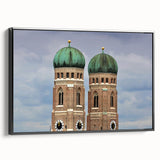 Black and white wall art of Munich landscape on framed canvas, ideal for bedroom decor.