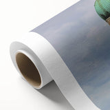 Art Deco poster of Munich skyline in muted blues and grays on rolled canvas, ideal for nursery wall art.