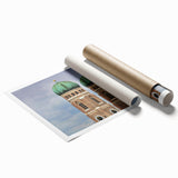 Rolled print of Munich scenery with floral accents in soft pastels.