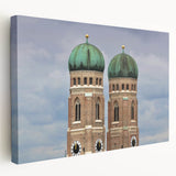 Panoramic view of Munich skyline on stretched canvas, featuring muted earth tones, ideal for kitchen wall art.