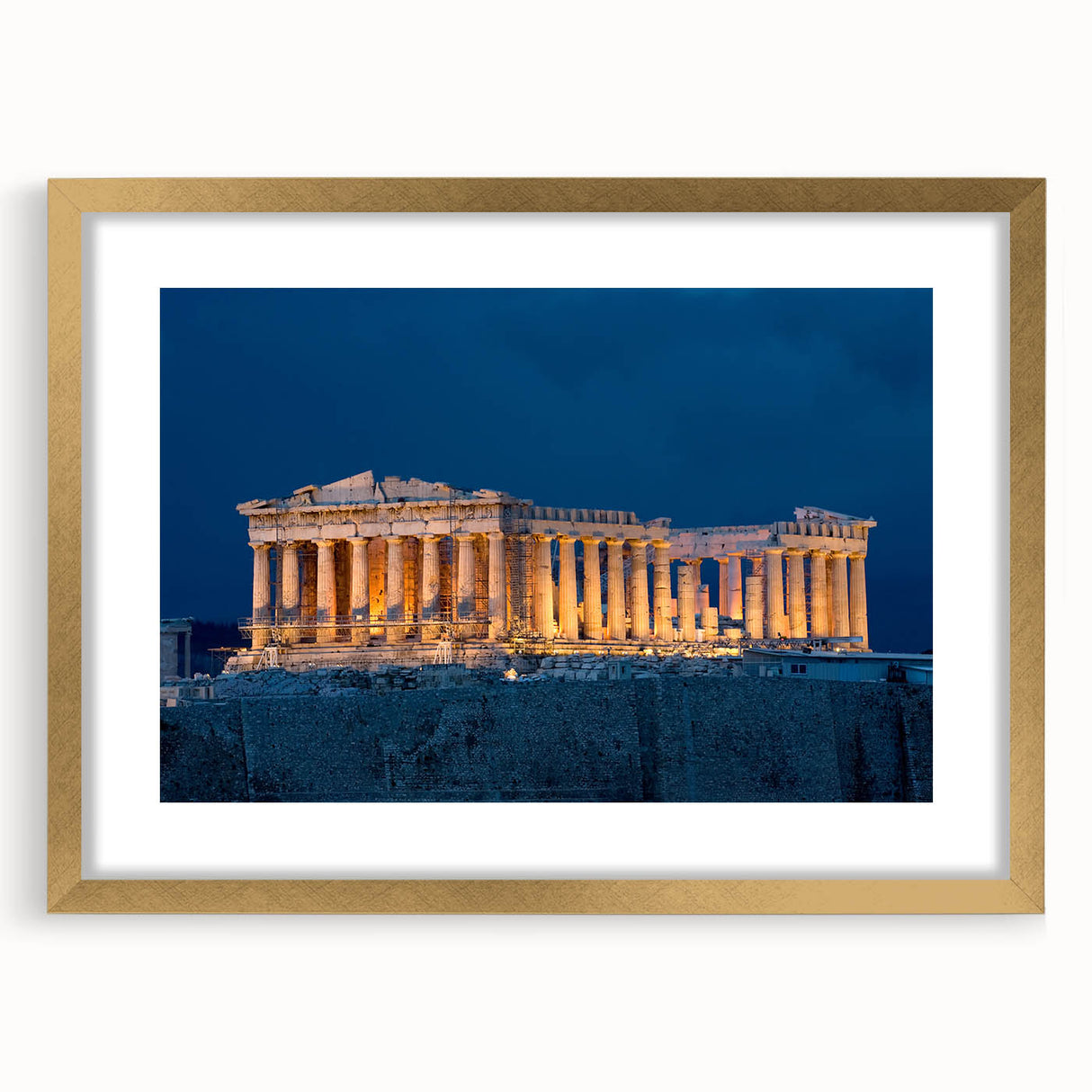 Abstract art print of Athens scenery in muted earth tones on a framed canvas, ideal for dining room decor.