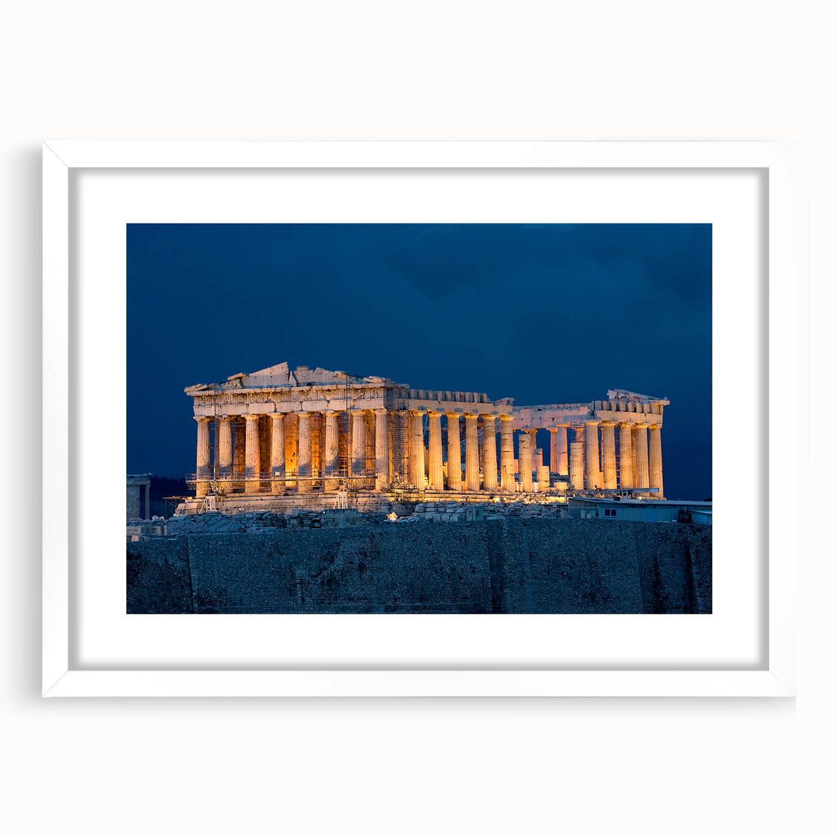Textured art print of Athens scenery in abstract style, using muted earth tones on a framed white mat.