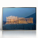 Large art print of Athens scenery in muted earth tones on a silver-framed acrylic, ideal for modern art wall decor.