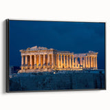 Black and white framed canvas of Athens landscape, ideal for bedroom decor, featuring vintage poster art style.