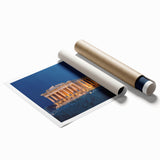 Extra large rolled print depicting a serene Athens landscape with floral elements in soft pastel shades.