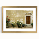 Abstract art print of a European landscape in Crete, featuring muted earth tones on a framed canvas.
