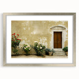 Extra large abstract art print of a Crete, Greece scenery in muted earth tones, framed in silver.