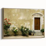 Framed canvas of a vintage-style landscape painting featuring the Crete coastline in muted gold and black tones.