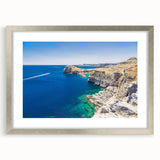 Extra large abstract print of Rhodes scenery in textured silver frame, ideal for living room decor.