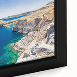 Extra large framed canvas featuring a textured depiction of Rhodes, Greece with vibrant colors on a black background.