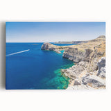 Black and white photo of Rhodes, Greece on stretched canvas, ideal for kitchen wall art or bedroom.