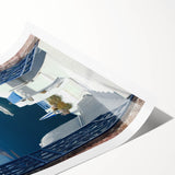 Extra large wall art of Santorini landscape with vibrant blue and white tones, ideal for large living room wall decor.