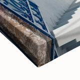 Black and white landscape art painting of Santorini on stretched canvas, ideal for bedroom wall decor.