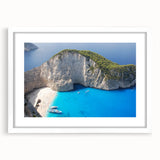 Textured abstract art print depicting a serene European landscape in muted earth tones, framed in white.