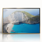 Framed acrylic print of a Greek landscape featuring soft pastel colors and art deco elements.