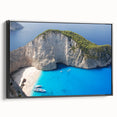 Black and white framed canvas featuring a vintage-style Greek landscape, ideal for bedroom wall decor.