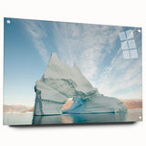 Acrylic print of a Greenland landscape in muted green and blue tones, ideal for dining room decor.
