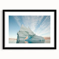 Extra large abstract art print depicting a vibrant, colorful Greenland scenery on a textured canvas, framed in black.