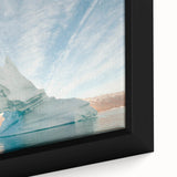 Extra large framed canvas depicting a black textured scenery of Greenland, with colorful art accents.