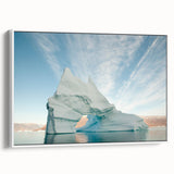 Vintage poster art of Greenland scenery on framed canvas, featuring vibrant green and blue tones.
