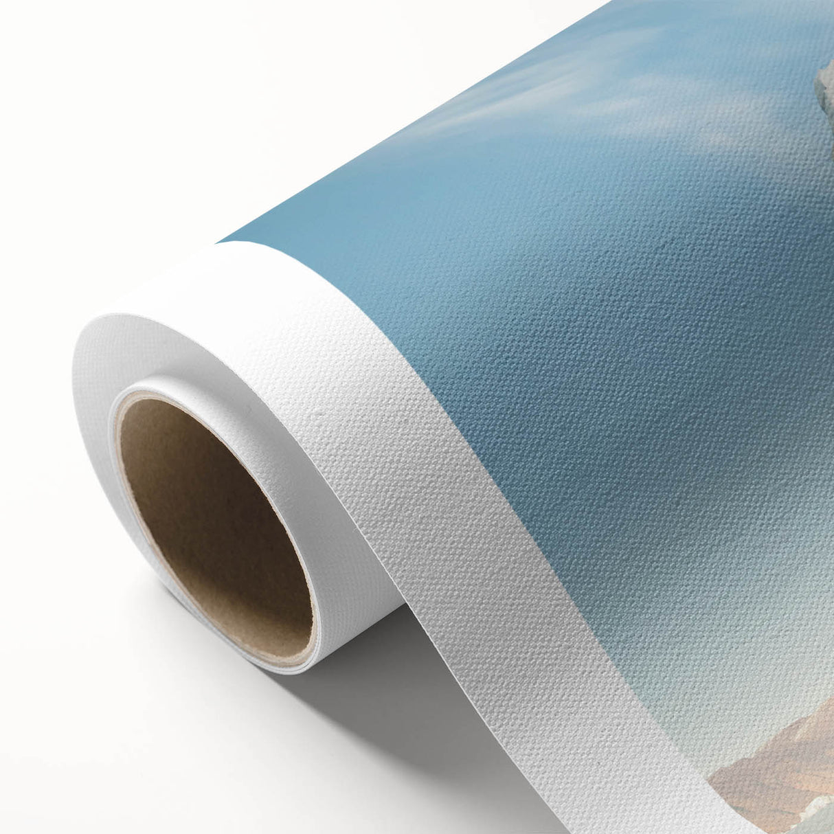 Art deco poster of a serene Greenland landscape, featuring muted green and blue tones on rolled canvas.