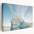 Greenland scenic landscape on stretched canvas, featuring muted green and blue tones, ideal for kitchen wall art.