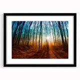 Colorful abstract art print of a European scenery in vibrant hues on a textured, extra large canvas, framed in black.
