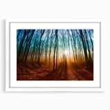 Textured art print of a Hungarian landscape in muted earth tones, framed with a white mat, suitable for bedroom decor.