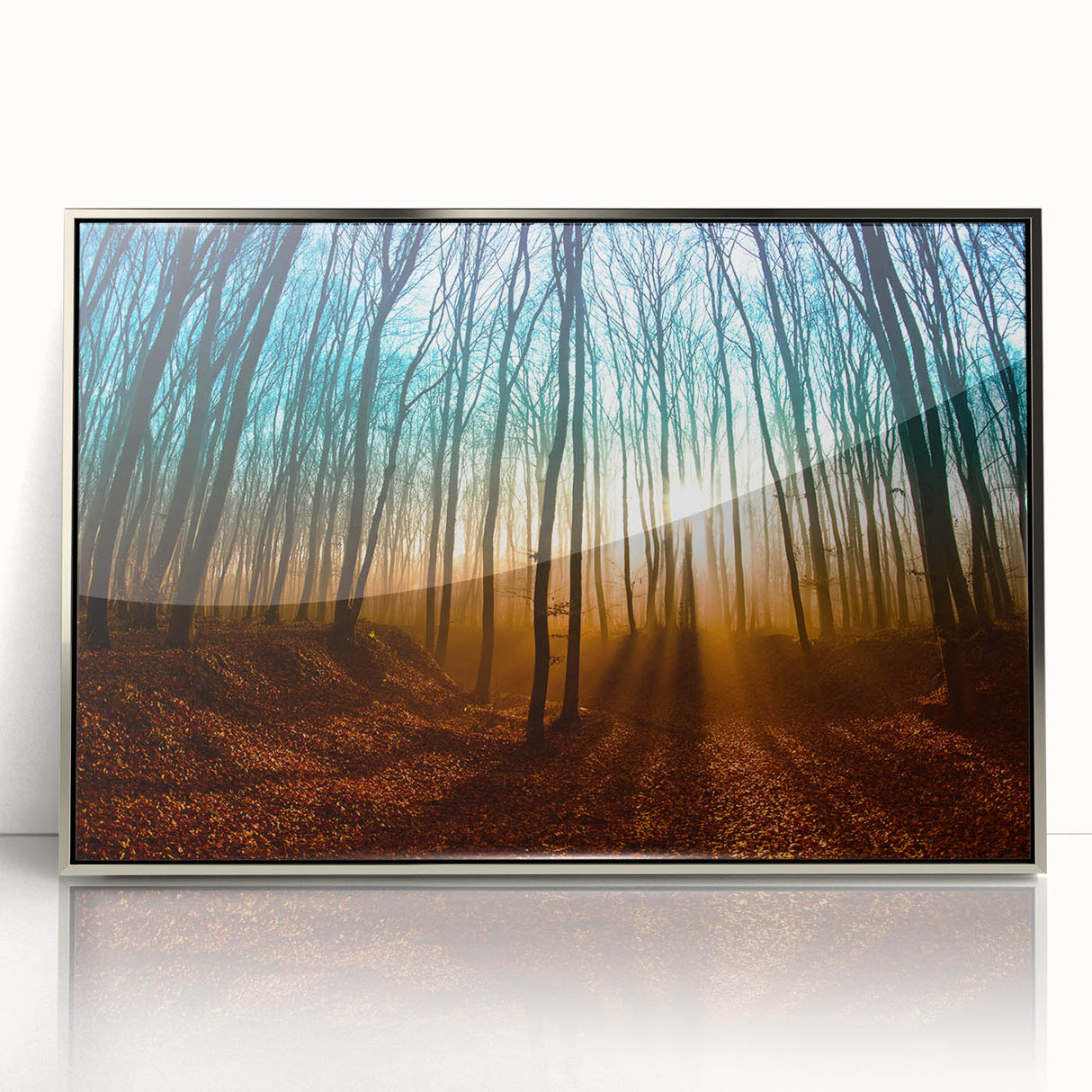 Framed acrylic print of a European landscape in soft pastel shades, ideal for modern nursery wall art.