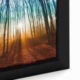 Black framed canvas featuring a textured, colorful European cityscape, ideal for living room decor.