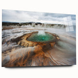 Acrylic print of a serene Icelandic landscape in cool blue and gray tones, suitable for bedroom or dining room decor.