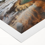 Art deco poster of a serene Icelandic landscape on rolled canvas, featuring muted earth tones.